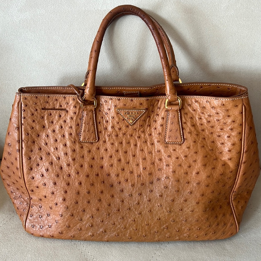 Prada Ostrich Cognac Tote Bag
